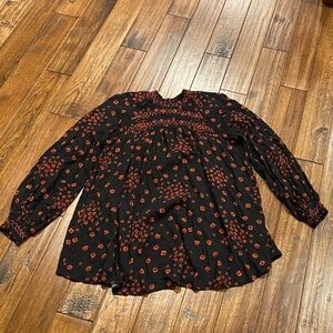 Free People Black and Red Floral Blouse